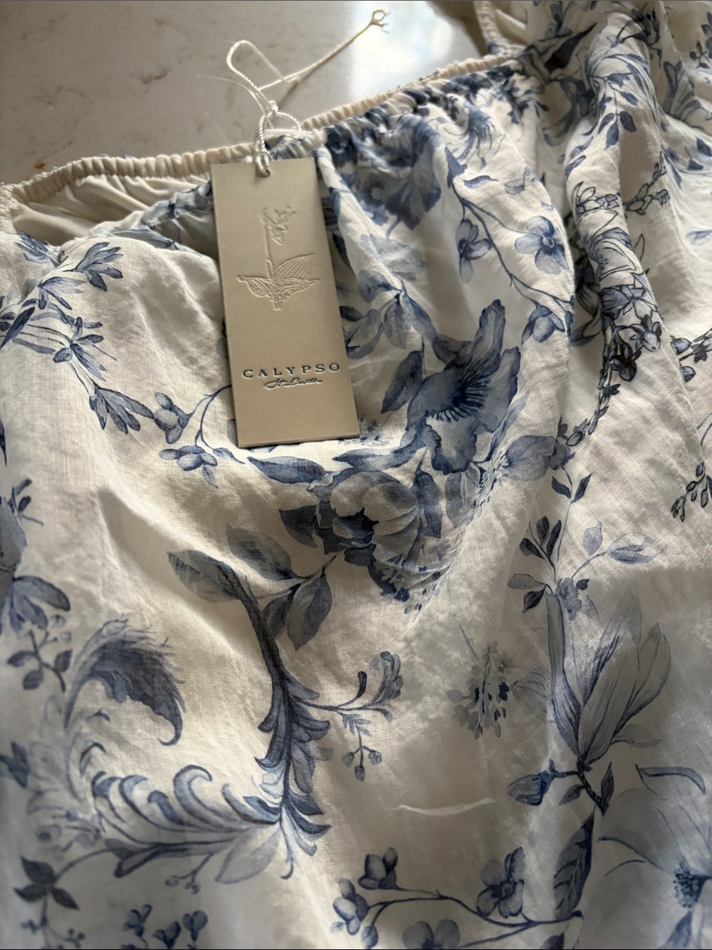Calypso St. Barth White Dress with Blue Floral Print